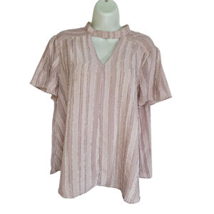 ELLISON Pink Striped Blouse L Boardroom.chic officecore coquette keyhole